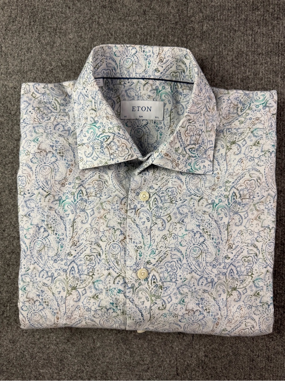 Eton Slim Mens 100% Cotton Long Sleeve Paisley Button Up Shirt Size 42-16.5